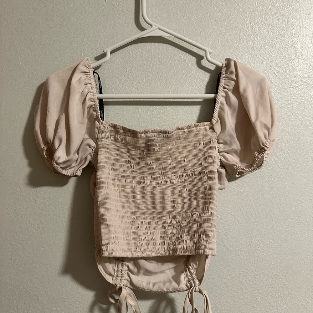 Cream Ruched Blouse Top - Picture 2 of 2